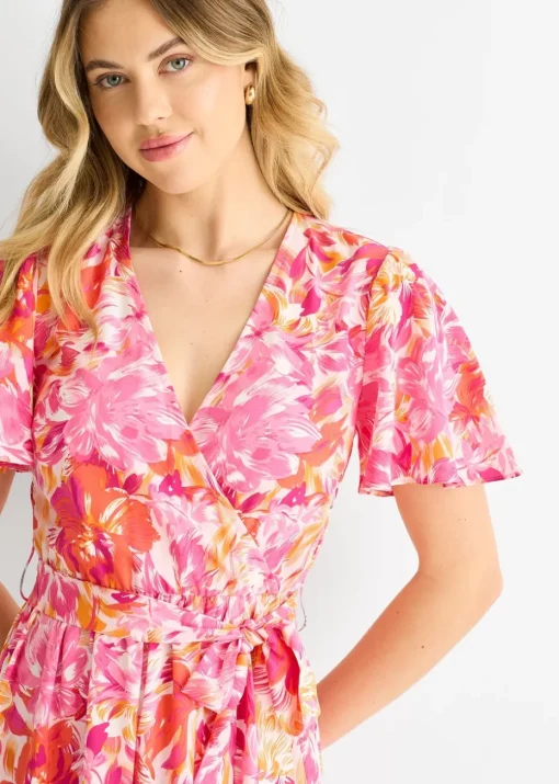 Gini London Red Floral Wrap Belted Midi Dress
