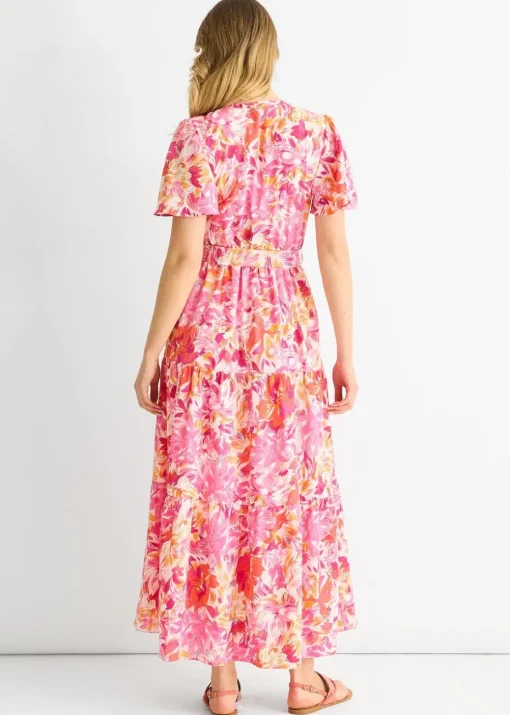 Gini London Red Floral Wrap Belted Midi Dress