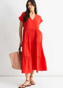 Gini London  Red V Neck Pocket Smock Midi Dress