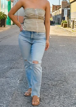 Gini London Sage Green Tall Mono Bow Corset Top Sage