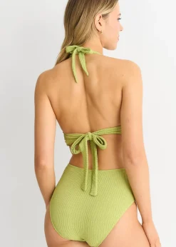 Gini London Sage Green Textured High Waisted Bottoms With Ring Belt Detail