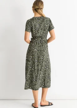 Gini London Short Sleeve Animal Print Wrap Front Midi Dress