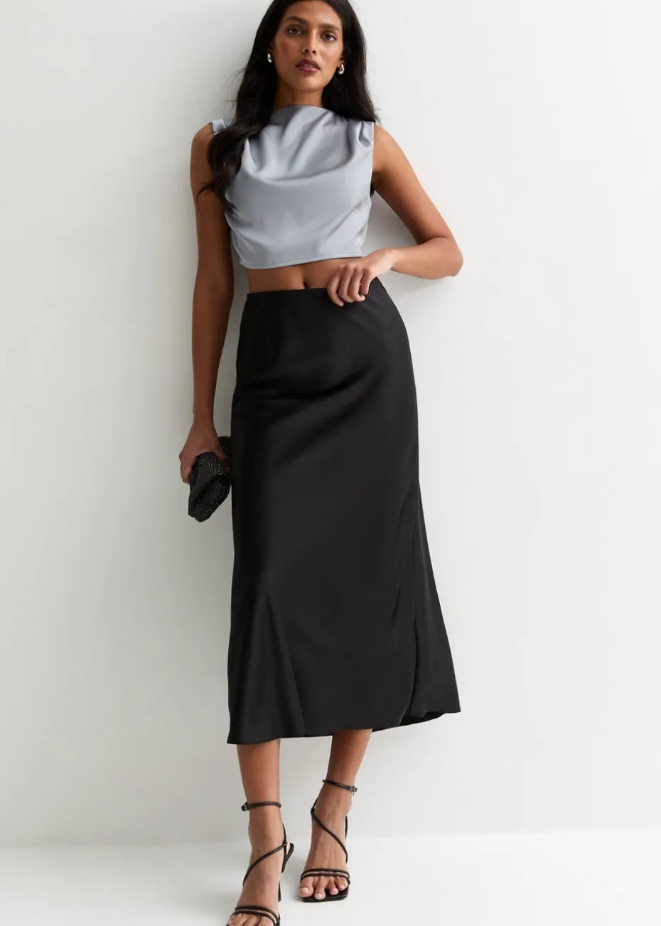 Gini London Silver High Neck Sleeveless Satin Top