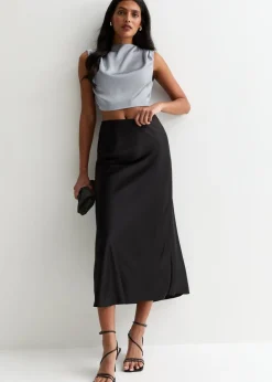 Gini London Silver High Neck Sleeveless Satin Top