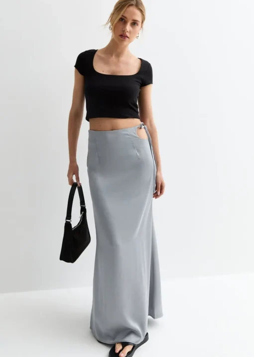 Gini London Silver Satin Maxi Skirt