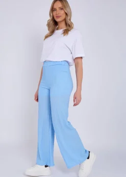 Gini London Sky Blue Textured Elasticated Waist Flared Trousers