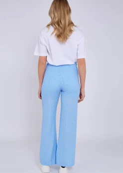 Gini London Sky Blue Textured Elasticated Waist Flared Trousers