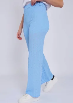 Gini London Sky Blue Textured Elasticated Waist Flared Trousers