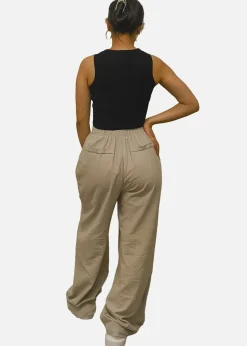 Gini London Stone Waist Band Detail Wide Leg trouser