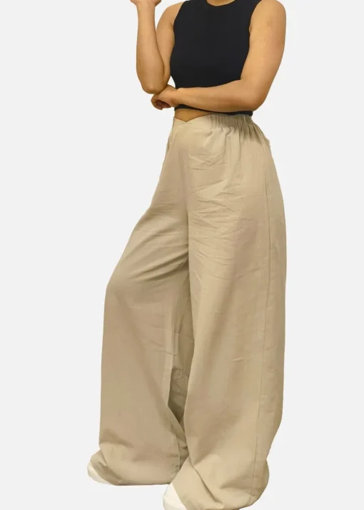 Gini London Stone Waist Band Detail Wide Leg trouser