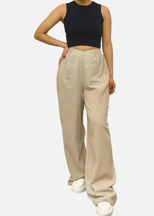 Gini London Stone Waist Band Detail Wide Leg trouser