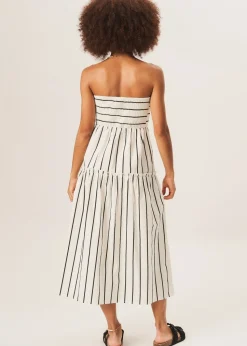 Gini London White Cotton Stripe Bandeau Skater Midi Dress