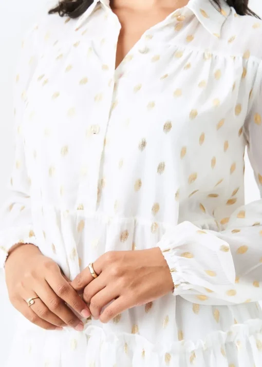 Gini London White Foil Print Smock Shirt Dress