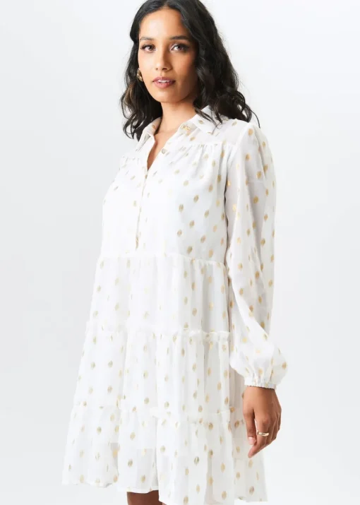 Gini London White Foil Print Smock Shirt Dress