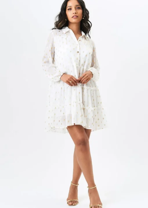 Gini London White Foil Print Smock Shirt Dress