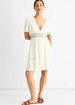 Gini London White Lace Trim Viscose Mini Skater Dress