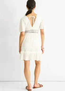 Gini London White Lace Trim Viscose Mini Skater Dress