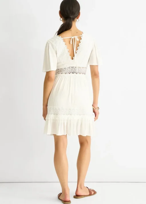 Gini London White Lace Trim Viscose Mini Skater Dress