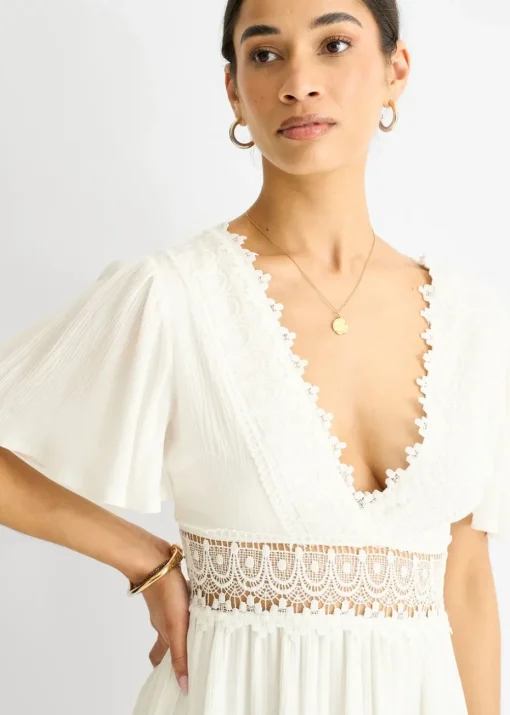 Gini London White Lace Trim Viscose Mini Skater Dress