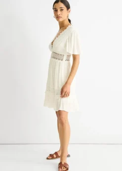 Gini London White Lace Trim Viscose Mini Skater Dress