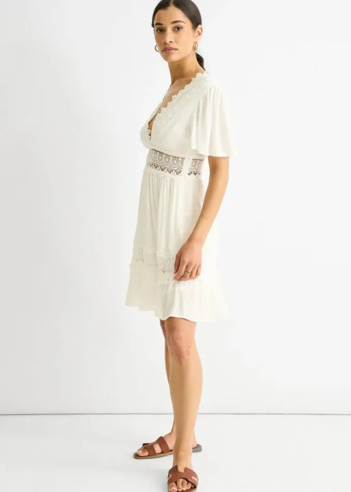 Gini London White Lace Trim Viscose Mini Skater Dress