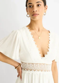 Gini London White Lace Trim Viscose Mini Skater Dress