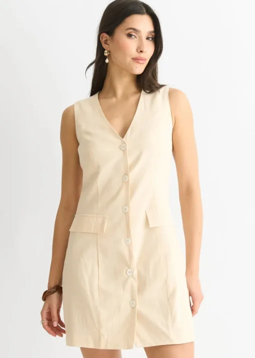 Gini London White Linen Button Through Mini shirt Dress