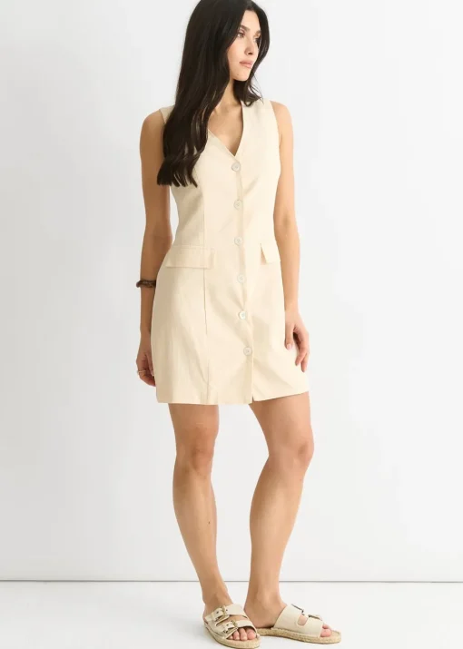 Gini London White Linen Button Through Mini shirt Dress