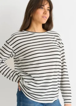 Gini London White Mono Stripe Oversized Knit Jumper