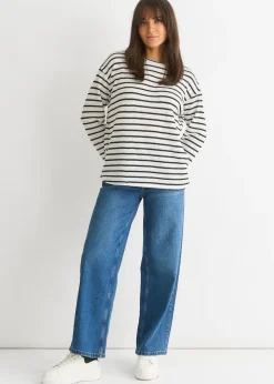 Gini London White Mono Stripe Oversized Knit Jumper