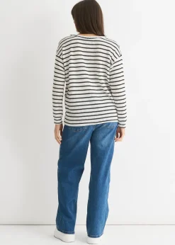 Gini London White Mono Stripe Oversized Knit Jumper