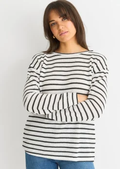 Gini London White Mono Stripe Oversized Knit Jumper