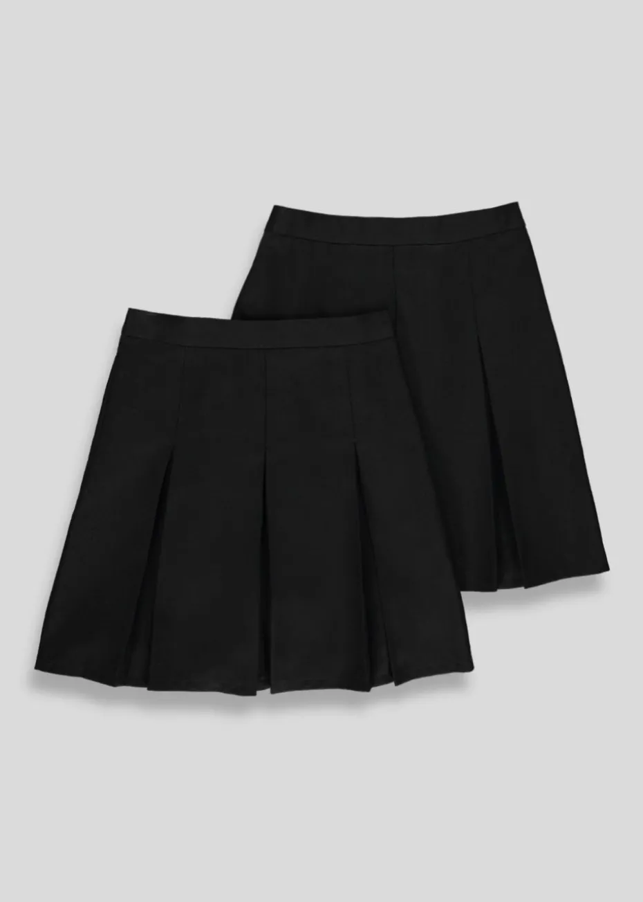 Girls 2 Pack Black Box Pleat School Skirts (4-16yrs)
