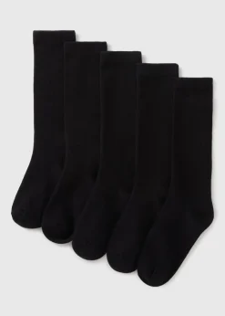 Girls 5 Pack Black Knee High Ribbed Socks(Younger 6 - Older 6.5)