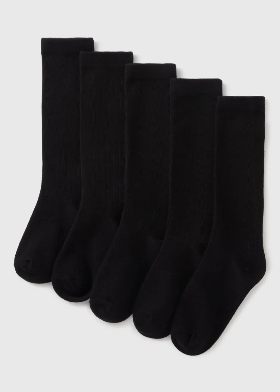 Girls 5 Pack Black Knee High Ribbed Socks(Younger 6 - Older 6.5)