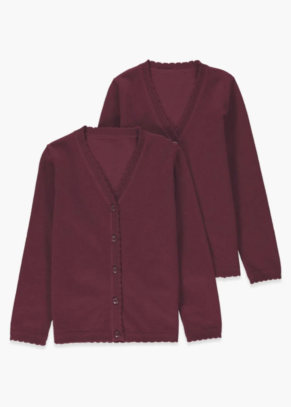 Girls 2 Pack Burgundy School Cardigans (3-13yrs)
