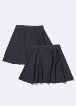 Girls 2 Pack Grey Jersey School Skirts (4-13yrs)