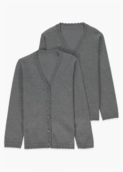 Girls 2 Pack Grey School Cardigans (3-13yrs)
