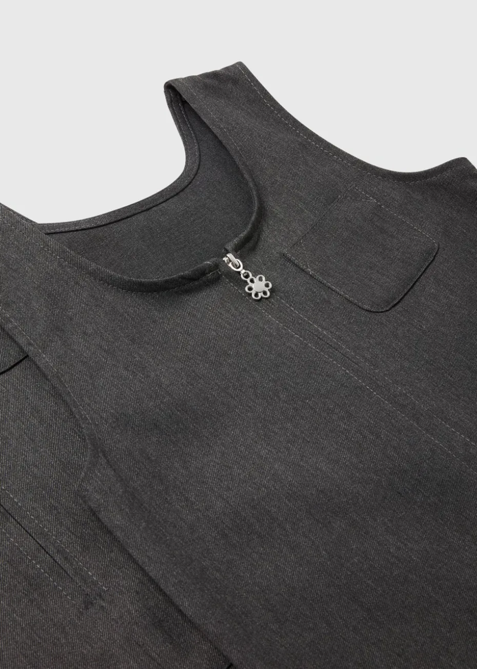 Girls 2 Pack Grey Zip Up Pleated School Pinafores (3-9yrs)