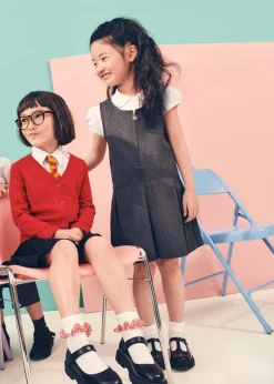 Girls 2 Pack Grey Zip Up Pleated School Pinafores (3-9yrs)