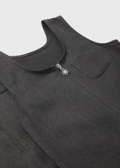 Girls 2 Pack Grey Zip Up Pleated School Pinafores (3-9yrs)