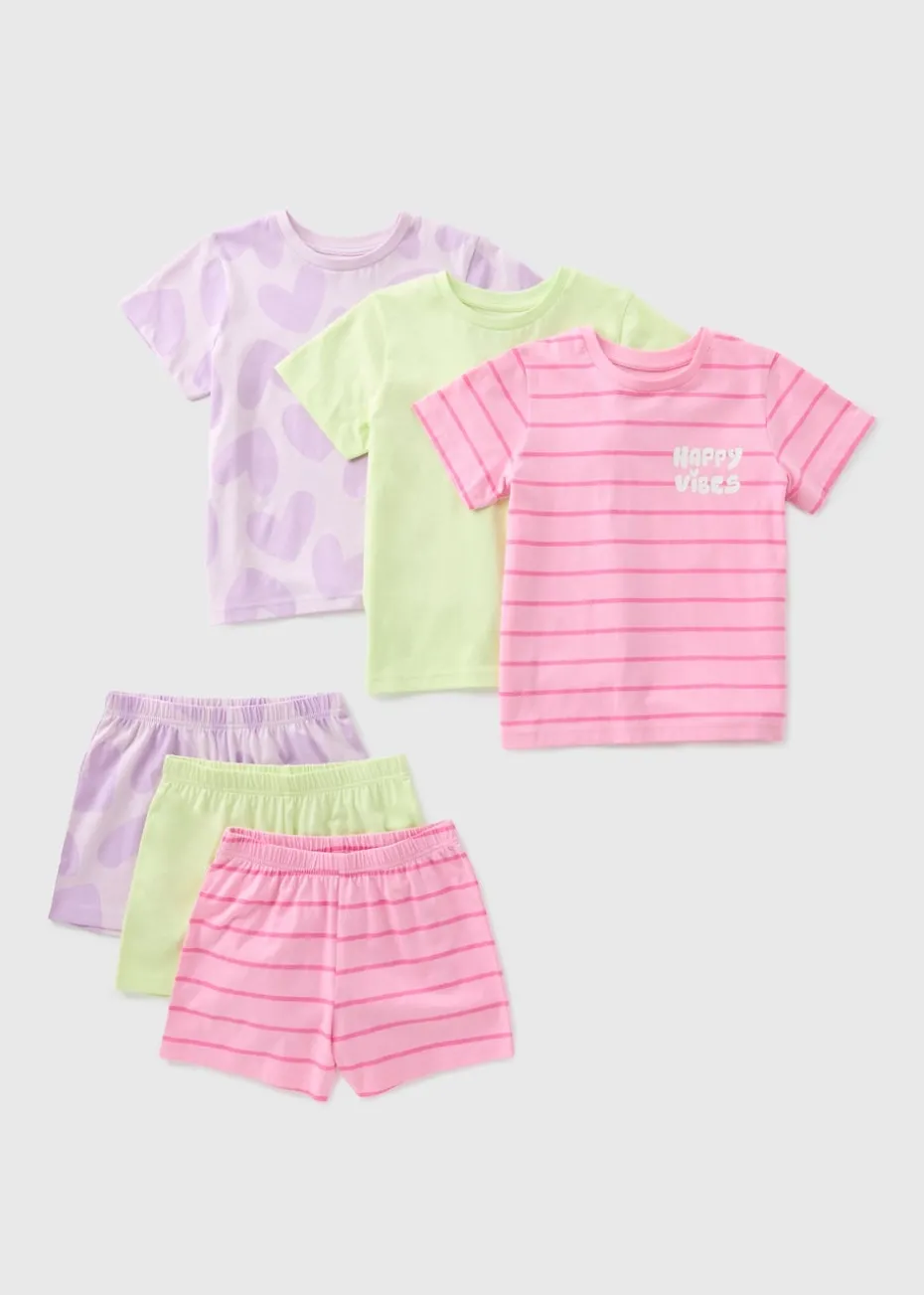 Girls 3 Pack Pink Heart Pyjamas (7-13yrs)
