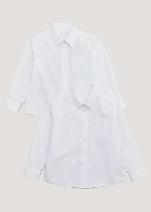 Girls 2 Pack White Generous Fit Long Sleeve School Blouses (6-16yrs)