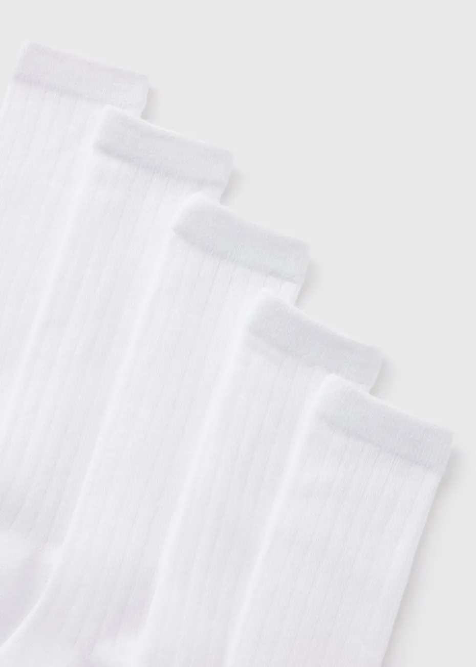 Girls 5 Pack White Knee High Ribbed Socks (Younger 6 - Older 6.5)