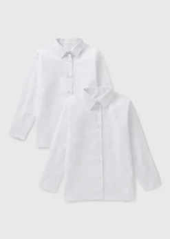 Girls 2 Pack White Long Sleeve School Blouses (4-16yrs)