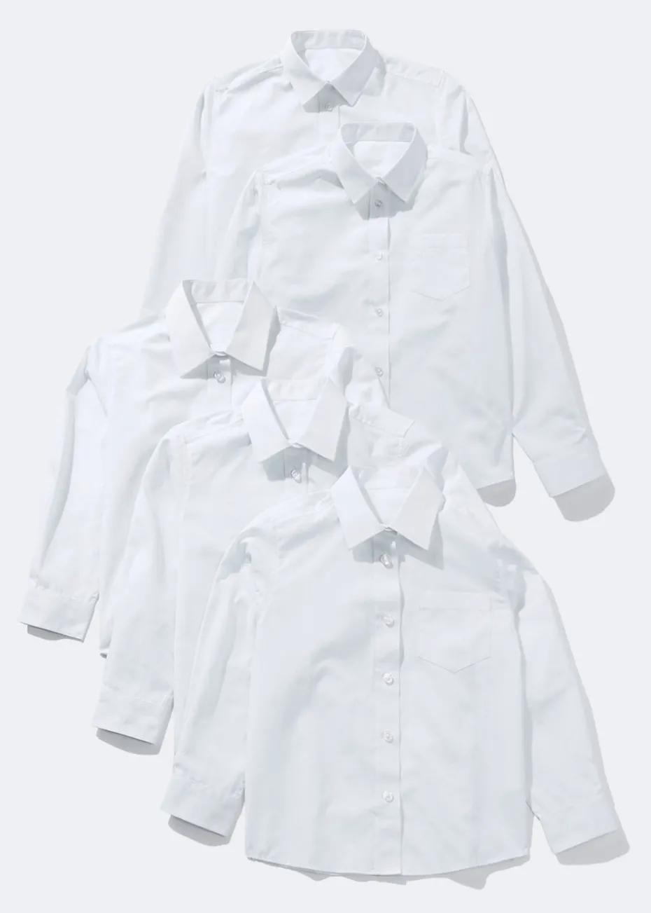 Girls 5 Pack White Long Sleeve School Blouses (4-16yrs)
