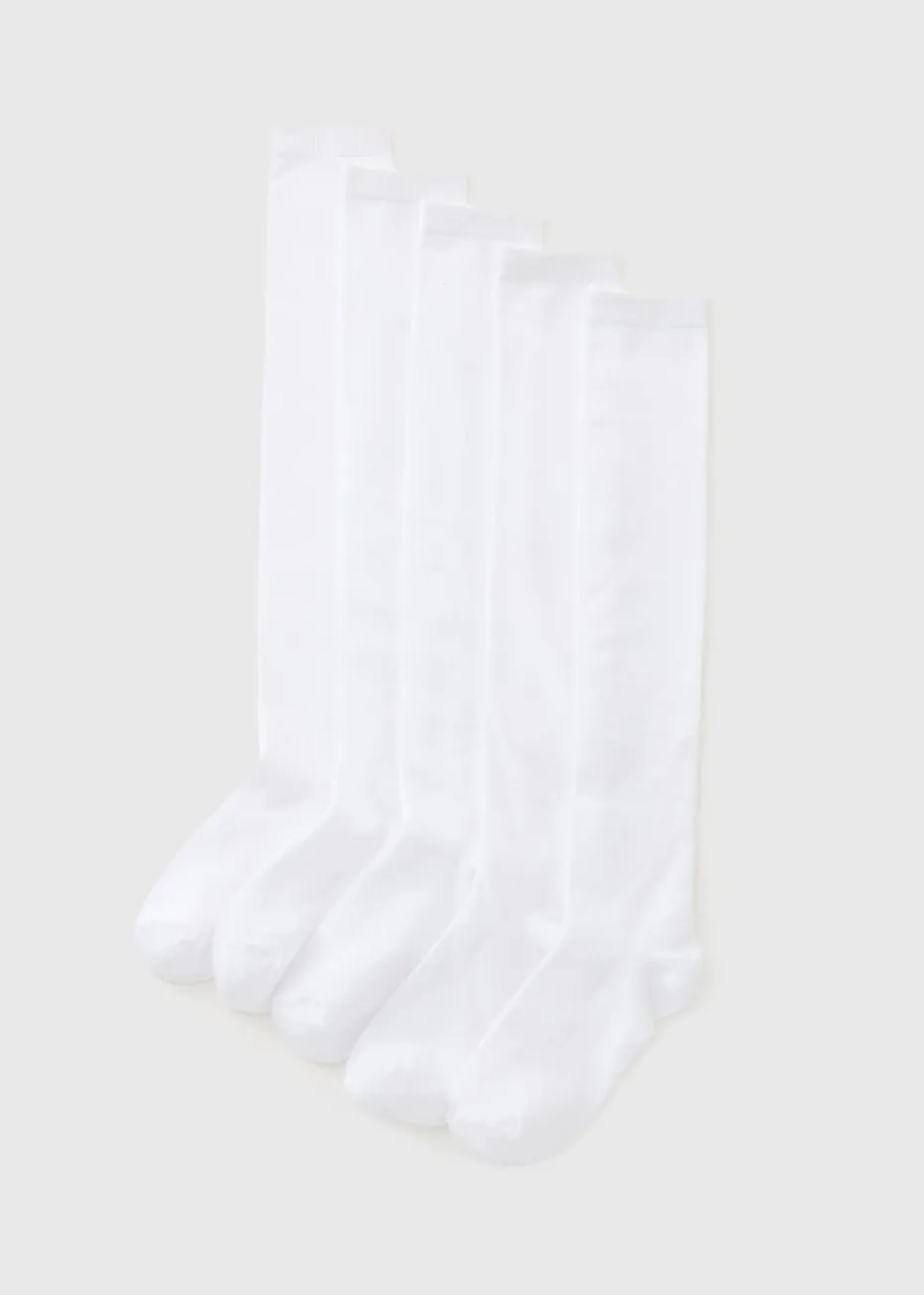Girls 5 Pack White Over The Knee Socks (Younger 6 - Older 6.5)