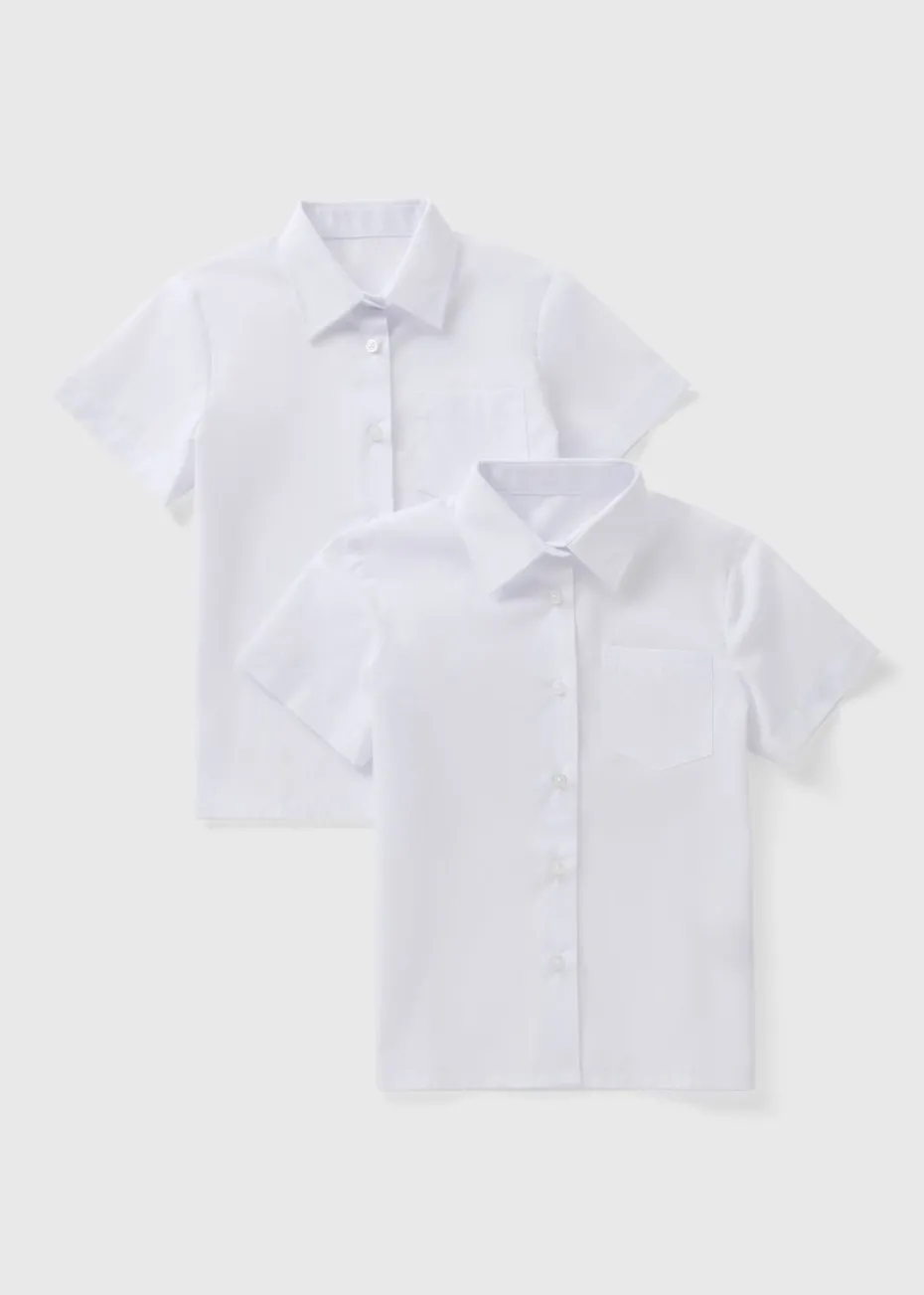 Girls 2 Pack White Regular Fit Short Sleeve School Blouses (4-16yrs)