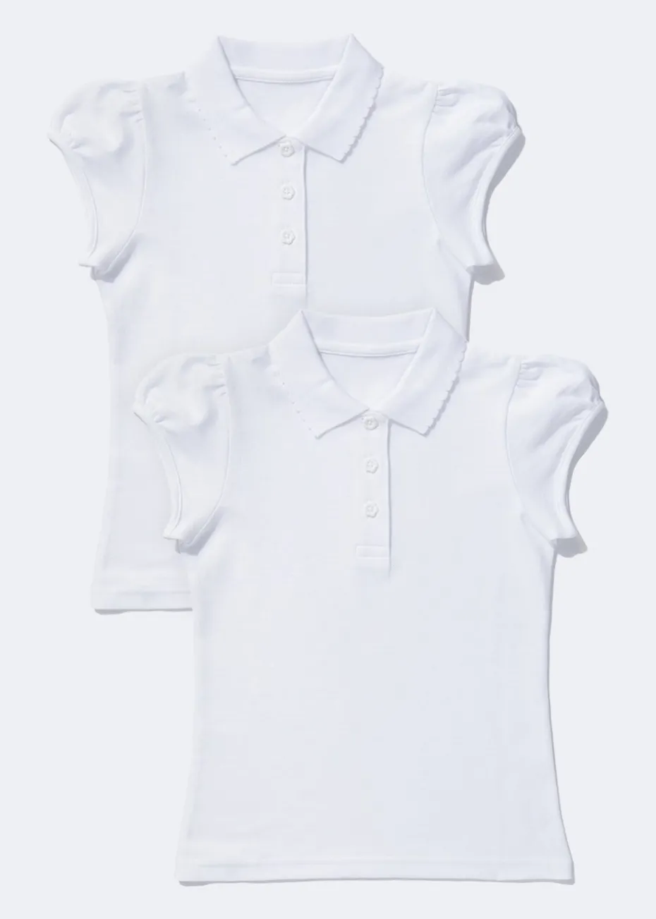 Girls 2 Pack White Scallop Collar School Polo Shirts (3-13yrs)