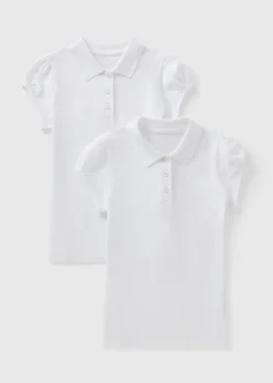 Girls 2 Pack White Scallop Collar School Polo Shirts (3-13yrs)